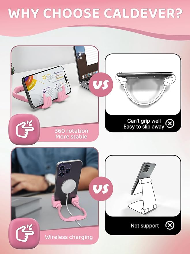 Stocking Stuffers for Teens Girls Boys Cell Phone Stand Patented Adjustable Shy Fingers Lazy Phone Holder for Desk Cool Gadgets Fun Gifts Ideas for Adults Women Gifts for Christmas (Pink)