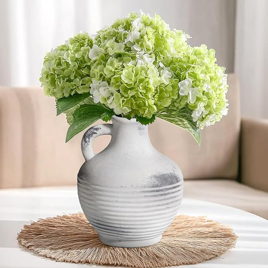 Rustic Farmhouse Vase, Ceramic Terracotta Vase with Handle, 6 inch Pottery Decorative Flower Vases for Home Decor, Table, Living Room, Bathroom, Shelf, Mantel Decor Grey