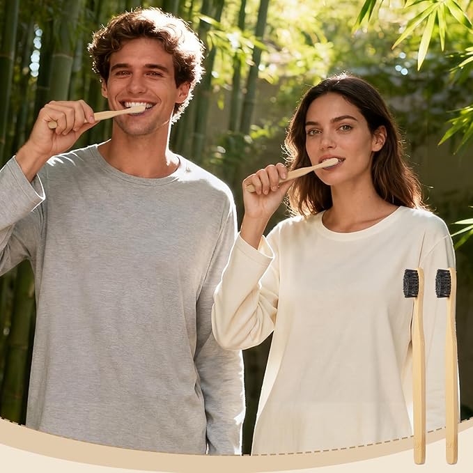 6 Pcs Horse Bristle Bamboo Toothbrush Soft Natural Bristle Bamboo Toothbrush (No Nylon, Horse Hair Only) Totally Compostable Biodegradable Zero Waste Plastic Free (Horsehair,Flat)