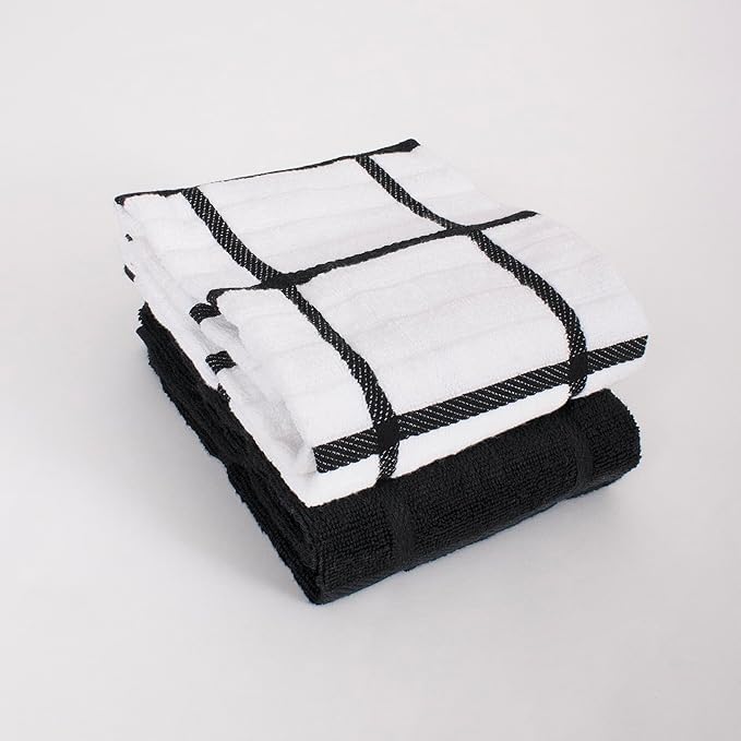 All-Clad Solid & Coordinate Kitchen Towels: Highly Absorbent, Super Soft Long Lasting 100% Cotton, 17" x 30" Tea Towels for Cleaning & Drying Dishes, Pans, Glassware, Countertops, 4-Pack, Black