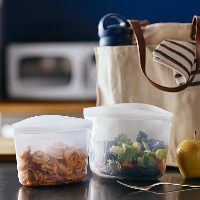 Stasher Premium Silicone Reusable Food Storage Bag, Clear | Microwave, Sous Vide, Dishwasher, Oven and Freezer Safe | BPA Free, Leak-free, Eco-friendly, 4-Cup Bowl (Pack of 2)