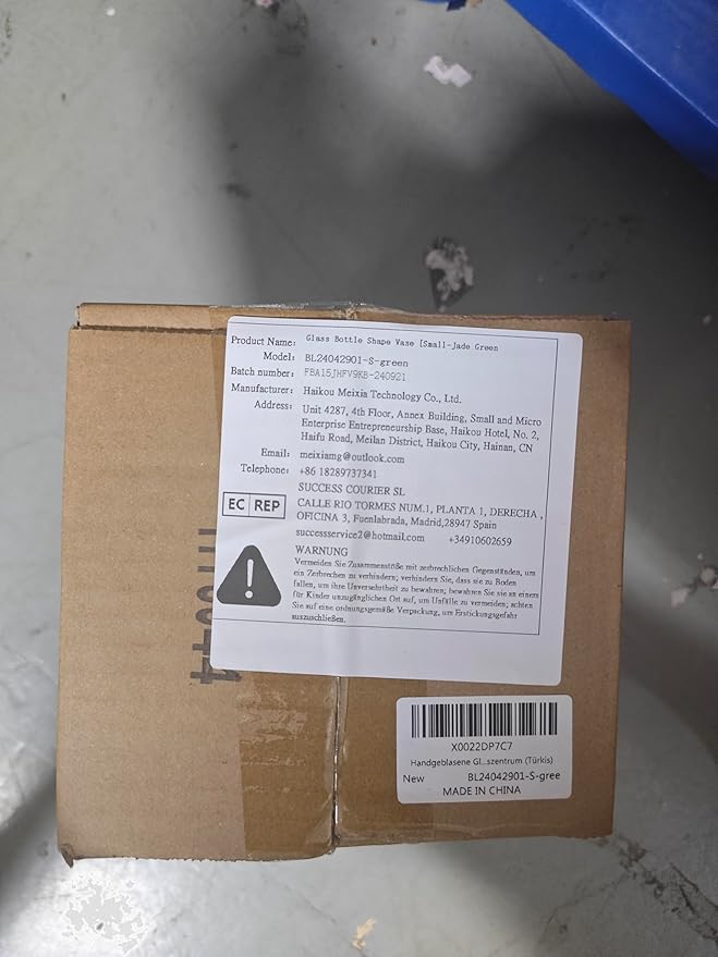 Hand Blown Glass Vase 11.8" Tall Beautiful Turquoise Sea Wide Mouth Bud Vase for Table Centerpiece, Painted Colorful Murano Glass Flower Vases for - Home Entrance Wedding Center