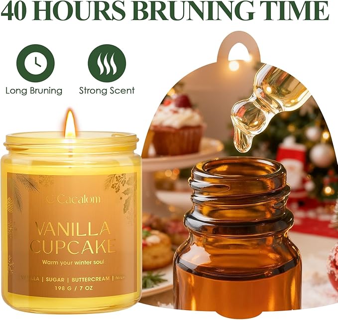Christmas Soy Candles for Christmas Home Decor Non-Toxic Aromatherapy Scented Candles for Holiday Christmas Gifts, Cozy Cute Jar Candle, Winter Candle for Women Men, Vinilla Cupcake Candle