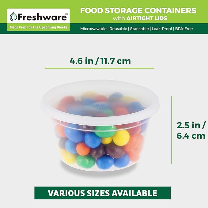 Freshware Food Storage Containers [240 Set] 12 oz Plastic Deli Containers with Lids, Slime, Soup, Meal Prep Containers, BPA Free, Stackable, Leakproof, Microwave, Dishwasher and Freezer Safe