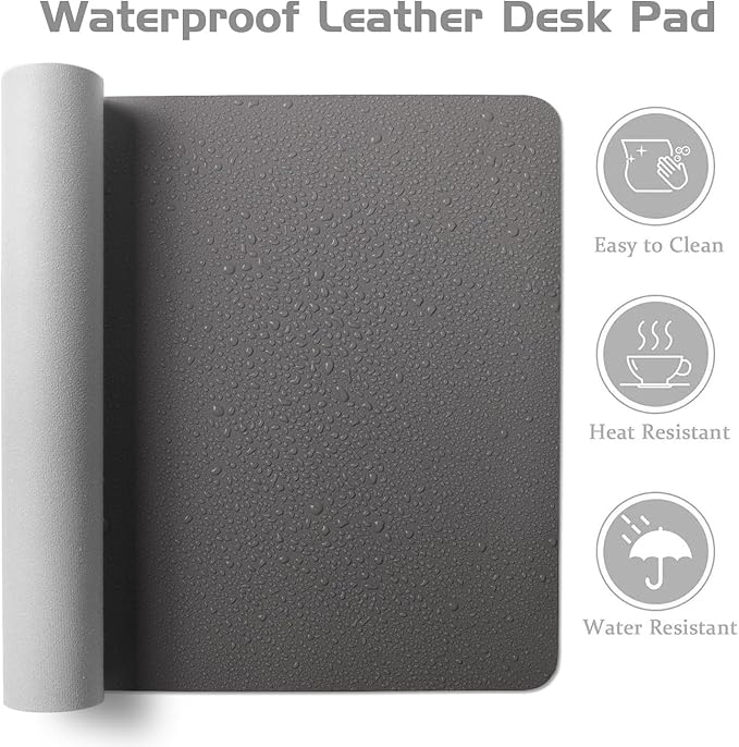 Aothia Leather Desk Pad Protector, Office Desk Mat, Large Mouse Pad, Laptop Desk Pad, Non-Slip PU Leather Desk Blotter, Waterproof Desk Writing Pad for Office and Home (Grey, 55" x 17")