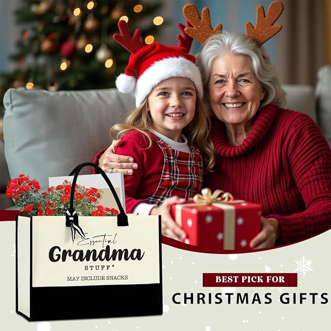 FORBIDDEN PAPER Reusable Beach Grocery Shopping Tote Bags, Canvas Tote Bag for Women, Grandma Gift Christmas Birthday Mother's Day Retirement Gifts for Grandmother, Essential Grandma Stuff Tote Bag