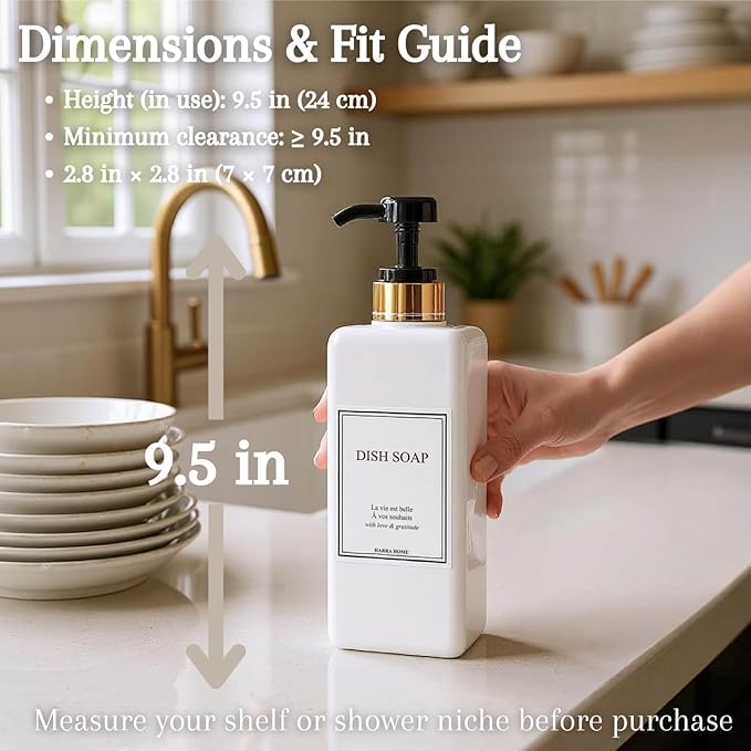 Modern Gold Design Large 27 oz Shampoo and Conditioner Dispensers - Empty Plastic Refillable Pump Bottle Set for Bathroom Shower Soap Dispenser, Gift Box Included, Set of 3 (Black)