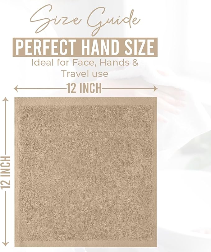 DAN RIVER 100% Cotton Wash Cloths 24 Pack [12x12] Soft & Absorbent Thin washcloths, Gym, Hotels & Spa Perfect for Everyday Use Fingertip Towels, Tan