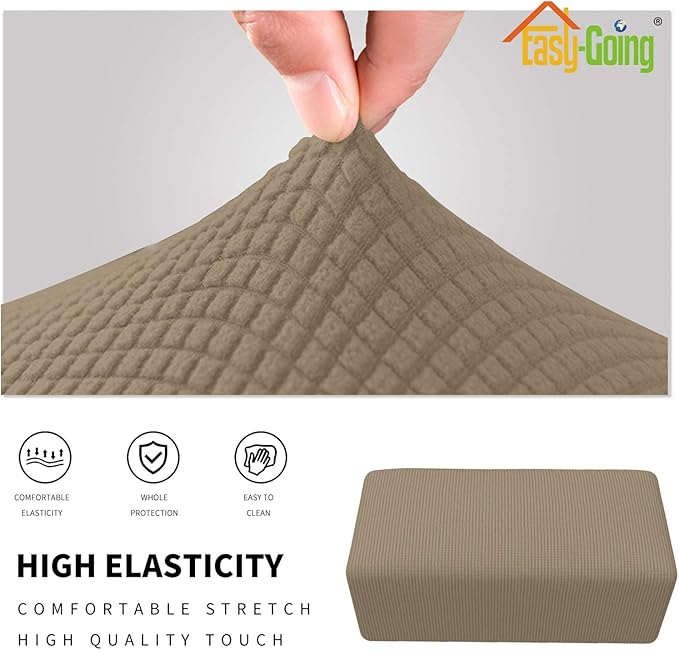 Easy-Going Stretch Ottoman Cover Folding Storage Stool Furniture Protector Soft Rectangle slipcover with Elastic Bottom(Ottoman Large,Tan)