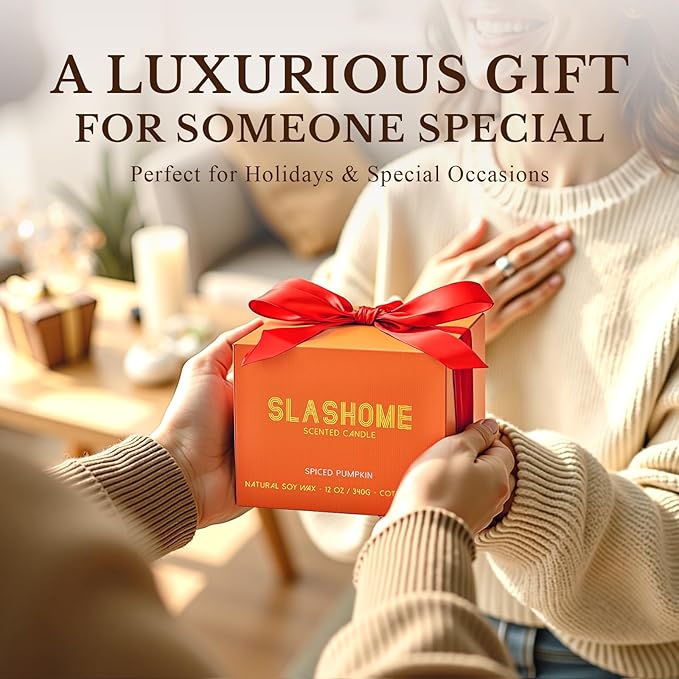 Pumpkin Spice Fall Candle, Large 3 Wick 12oz Luxury Candle, Elegant Autumn Gift for Women & Men, 60+ Hour Burn Time & Non-Toxic, Cozy Fall & Halloween Home Decor