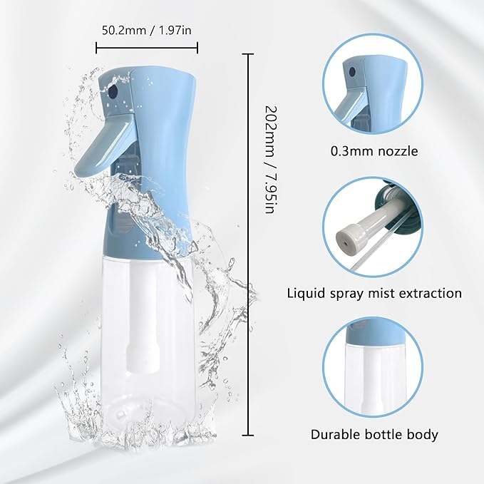 Spray Bottle for Hair Continuous Ultra Fine Mist (200ml) 360° Multi Spray Bottle for Plants, Cleaning, Skin Care Leakproof & Durable 2 Pack