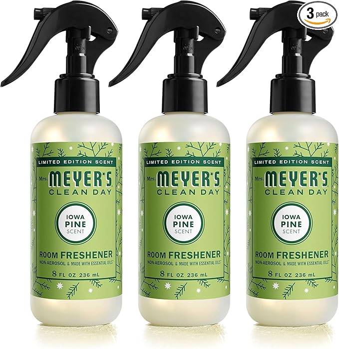 MRS. MEYER'S CLEAN DAY Room and Air Freshener Spray, Non-Aerosol Spray Bottle Infused with Essential Oils, Limited Edition Iowa Pine, 8 fl. oz - Pack of 3