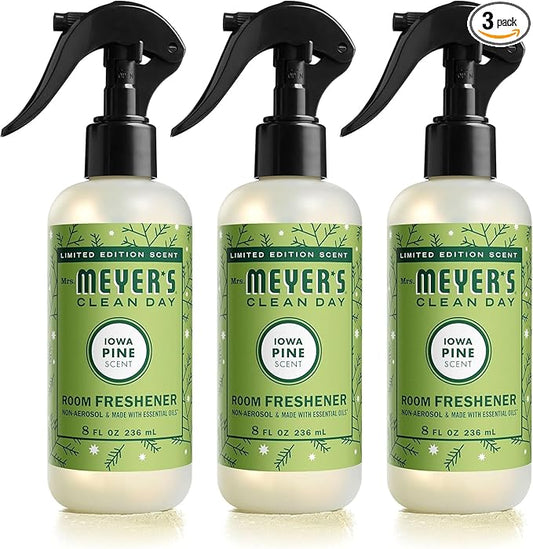 MRS. MEYER'S CLEAN DAY Room and Air Freshener Spray, Non-Aerosol Spray Bottle Infused with Essential Oils, Limited Edition Iowa Pine, 8 fl. oz - Pack of 3