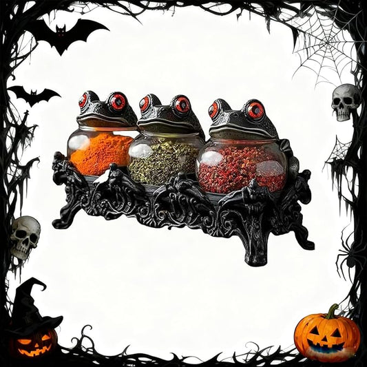 Witchy Frog Apothecary Spice Jars, Unique Witch Spice Jars, Gothic Food Storage Containers with Frog Lids, Kitchen Storage for Spices/Herbs, Fun Salt and Pepper Shakers Seasoning Container