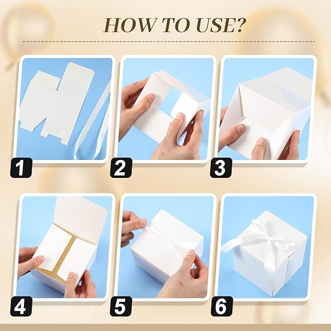 48 Pcs Christmas Gift Boxes with Ribbon Small Party Favor Boxes with Lids Mini Treat Candy Container for Wedding, Party, Birthday, Valentine's Day and More(White,2 Inch)