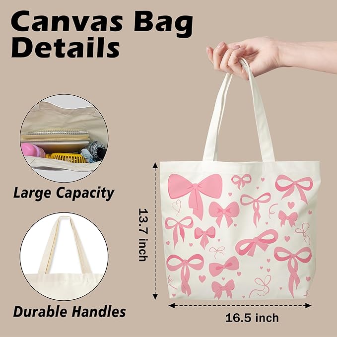 Pink Bow Canvas Tote Bag