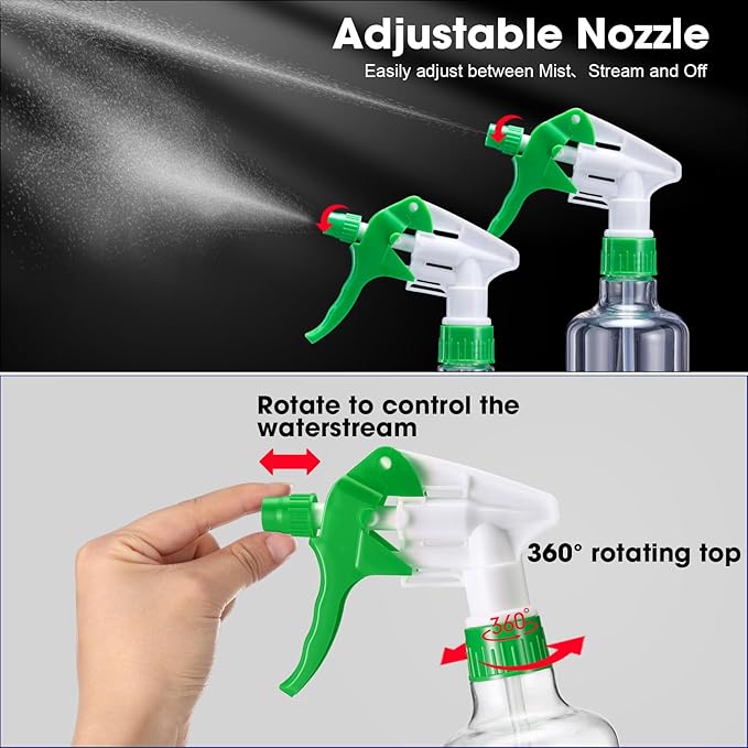 Eccliy 12 Pcs 16 Oz Plastic Spray Bottle, Adjustable Empty Reusable Sprayer for Cleaning, Planting, Water, Bathroom and Kitchen, BBQ, Commercial and Residential(Green&white,Clear)