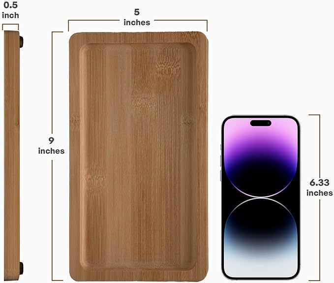 Small Bamboo Tray for Bathroom Countertop - Natural Wooden Bathroom Counter Tray Decor, Spa Skincare Make up Trays for Vanity or Dresser Tops, Neutral Home Decor Aesthetic, Soap Dish, 9 inch
