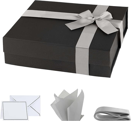 Purple Q Crafts Premium Black Gift Box with Magnetic Closure 5 PACK - 10x7x3 inches - Includes Ribbon and Gift Card - Elegant Presentation Box for All Occasions