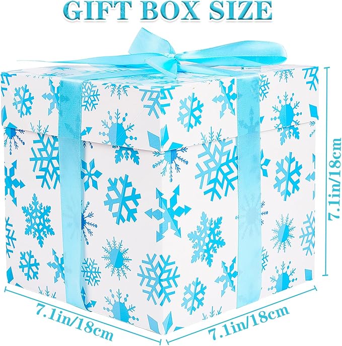 Jaywayang 5 Pack White Christmas Gift Boxes with Lids, Ribbons and Tissue Papers Square Gift Boxes - 7.1 Inch - Presents Wrapping Christmas Gift Holiday New Year Party Favor Boxes.