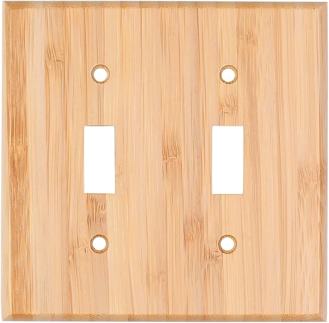 Raw Wood Light Switch Cover Decorative Duplex Toggle 4.5" x 4.5" Bamboo Wall Plate Quality Light Switch Plate Cover for Bedroom Kitchen Home Decor (Double Toggle)