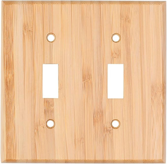 Raw Wood Light Switch Cover Decorative Duplex Toggle 4.5" x 4.5" Bamboo Wall Plate Quality Light Switch Plate Cover for Bedroom Kitchen Home Decor (Double Toggle)