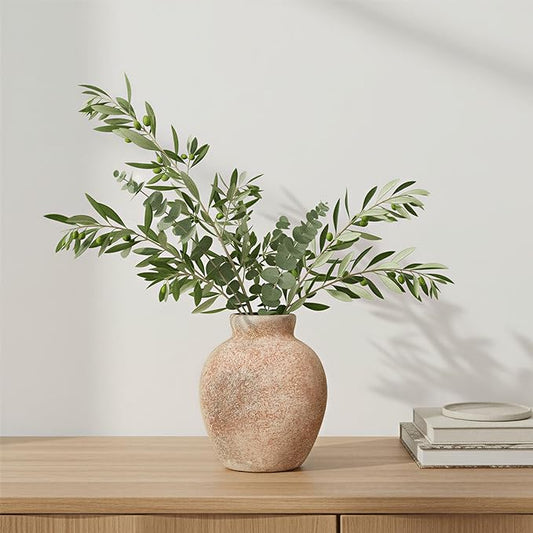 Ceramic Flower Vase, 6-Inch Terracotta Pottery Rustic Farmhouse Boho Vase, Handcrafted Decorative Vase for Home Decor, Centerpieces, Table, Living Room, Mantel, Shelf