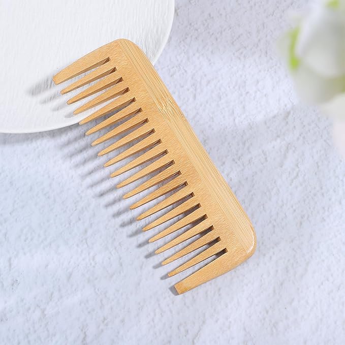Bamboo Wide Tooth Comb, Natural Bamboo Hair Detangling Comb Anti-Static Hair Brush, Wooden Curls Anti Static Big Tooth Wood Combs for Women and Men All Hairs Types,Travel Friendly