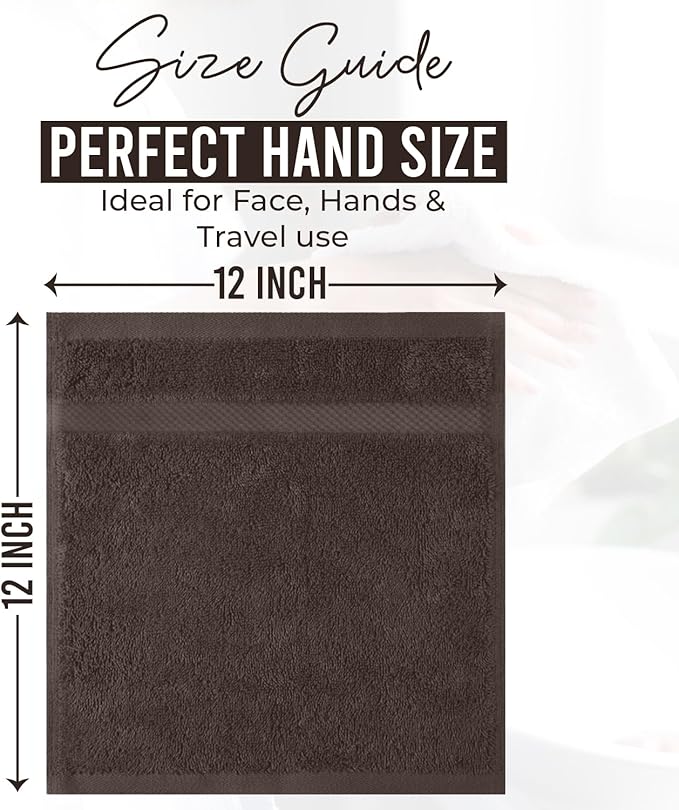DAN RIVER 12-Pack Premium 100% Cotton Brown Face Towels – Reusable Face Towel Set, Soft & Absorbent Bath washcloths for Bathroom & Body – Hand and Face Towels, 550 GSM (12x12 in)