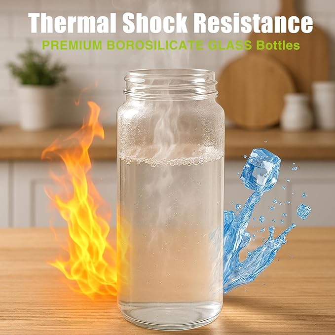 Tronco 20oz Glass Water Bottles with Bamboo Lid & Silicone Sleeve, Leak Proof, BPA Free, Reusable Borosilicate Glass Bottles for Juicing, Smoothies, Juice & Water, for Men & Women Gym, Office, Travel