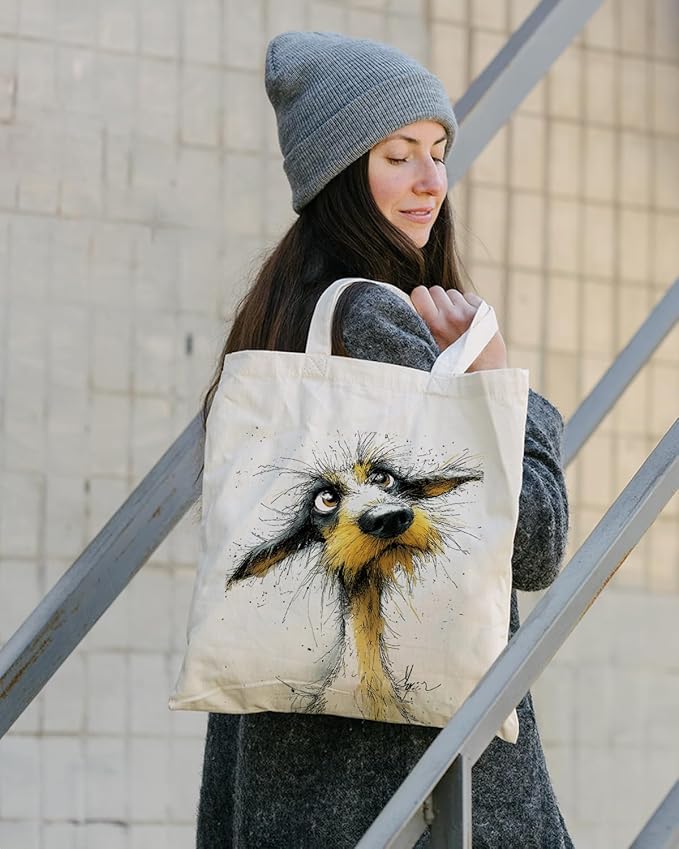 Whimsical Cartoon Artistic Dog Canvas Tote Bag, Animal Themed Casual Shoulder Bags, Reusable Shopping Bag for Casual Vacation Shopping Work, Gift for Dog Lovers