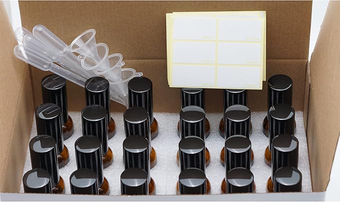 YIZHAO Clear Glass Spray Bottles 1oz, with Small Fine Mist Spray, Metal Cap, Refillable for Essential Oil,Travel,Cleaning,Perfume,Aromatherapy,Makeup – 24 Pcs