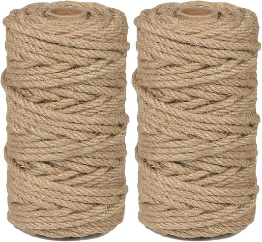 2Pcs 4mm Natural Jute Twine Rope 240 Feet Twisted Heavy Duty Thick Twine for Cat Scratching Post Tree Craft Projects Garden Home Decoration Packing Bundling (Brown-120Feet/Roll)