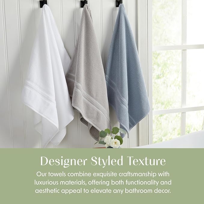 Springtree Home Blue Bath Towels Set of 6 | Popcorn Textured | 100% Combed Cotton | Absorbent Quick-Dry Towels for Bathroom | Oeko-TEX® Standard 100 Cotton | Poli Collection - Blue Fog