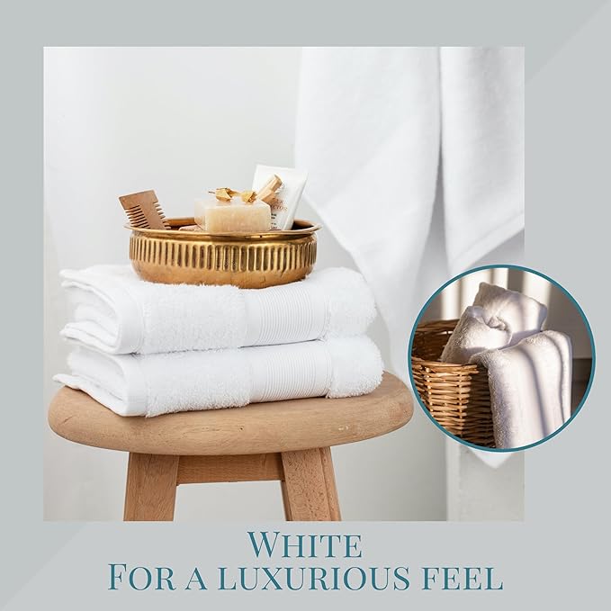 Luzia 8 Piece Bathroom Towel Set - 100% Turkish Cotton, Premium Quality - 2 Bath Towels 2 Hand Towels and 4 Washcloths (White)