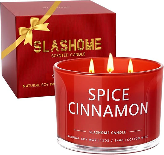 Cinnamon Spice Fall Candle, Large 3 Wick 12oz Luxury Candle, Elegant Autumn Gift for Women & Men, 60+ Hour Burn Time & Non-Toxic, Cozy Fall & Halloween Home Decor
