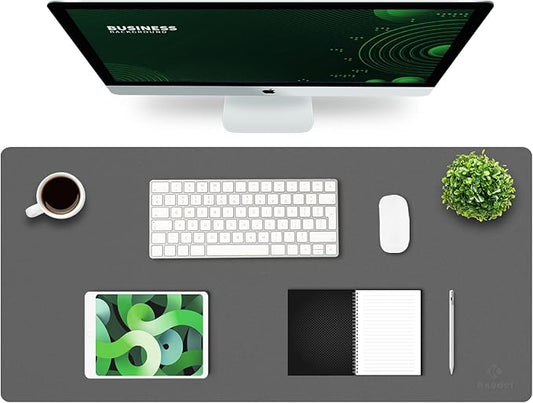 K KNODEL Large Office Leather Desk Mat, Mouse and Keyboard Pad, Computer and Laptop Mat, Desktop Protector and Cover, Writing Pad and Blotter (35.4"x17", Dark Gray)