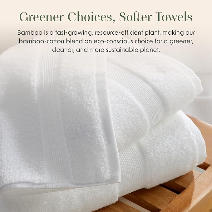 Springtree Home Luxury Bamboo Rayon Bath Towel Set of 4 | 35% Bamboo Rayon - 65% Zero Twist Cotton | Absorbent Quick-Dry Towels for Bathroom | Oeko-TEX Standard 100 Cotton | White - 4 Pack