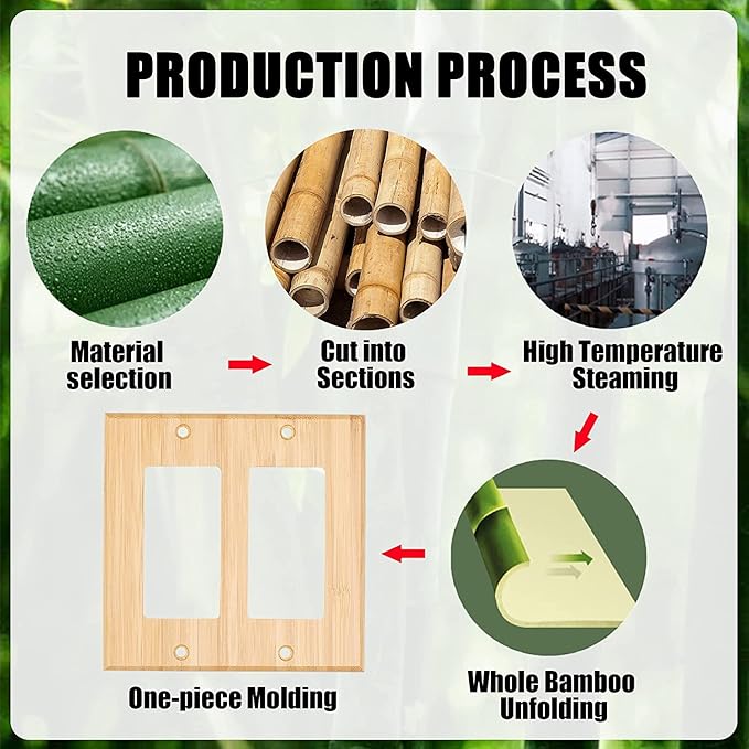 Raw Wood Light Switch Cover Decorative Double Rocker Wall Plate 4.5" x 4.5" Bamboo Quality Light Switch Plate Cover for Bedroom Kitchen Home Decor (Double Rocker Switch Plate)