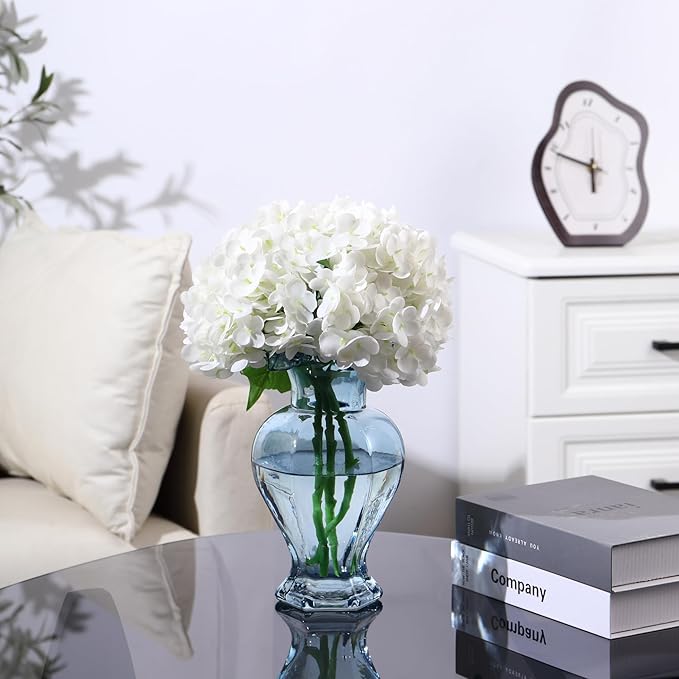 Large Glass Vase, Blue Vase for Flowers, Flower Vases for Bouquet, Glass Flower Vases for Living Room, Dining Table, Shelf, Wedding, Office, Coffee Table, 9.5 Inches