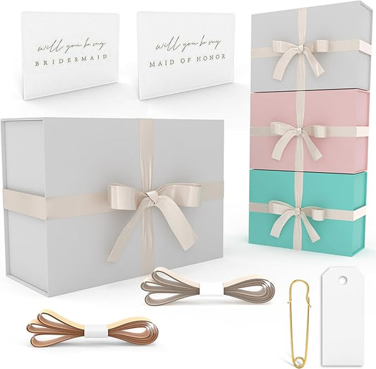 Gift Box Set - Bridesmaids Gifts for Wedding (1 Pack), All Occasions, Bridesmaid Proposal, Magnetic Boxes With Lids, Big Set For Bridal, 13.5 x 9 x 4.5 inches, Large White Giftbox