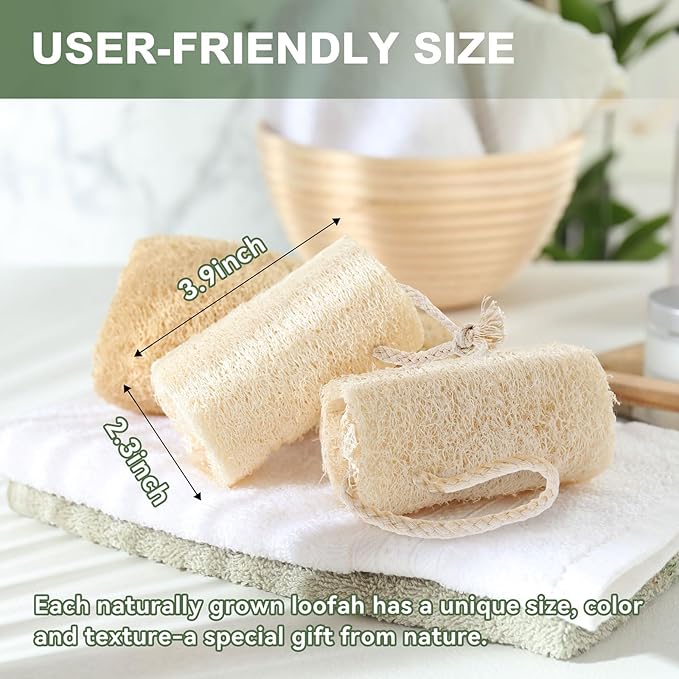 Natural Loofah Body Scrubber Set,4 in Organic Loofa 4 Pack for Exfoliating, Shower loofah for Men and Women, Bath Cleaning Skin Back Face,Eco-Friendly Tool,Bath Sponges for Exfoliating Body Scrubbing