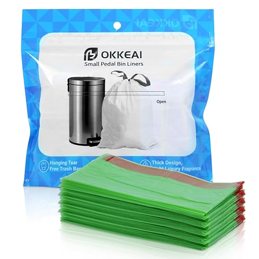 OKKEAI 2.6 Gallon Drawstring Trash Bags, 60 Count Small Green Bathroom Garbage Bags, Heavy Duty Tear-Resistant & Leak-Proof Wastebasket Liners for Kitchen, Bathroom, Office