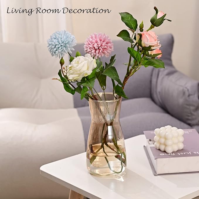 Glass Vases for Flowers, 8 Inch Tall Ins Modern Irised Crystal Clear Glass Vases for Centerpieces Home Desk Decoration, Decorative Glass Table Vase for Birthday Wedding Housewarming Gift,Amber