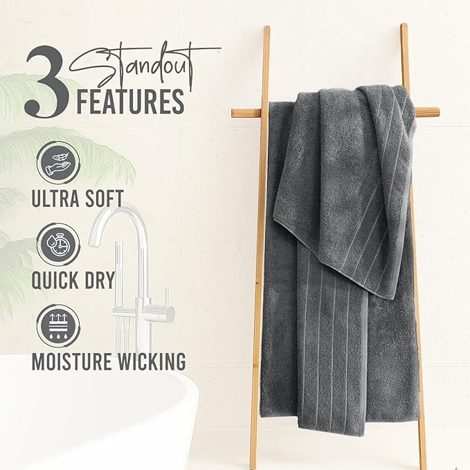 DAN RIVER Bath Towels Set of 4, 30 x 60 Inches, 100% Cotton, Larger & Lighter Weight, Quicker to Dry, Super Soft and Absorbent, Ideal Hotel Towels for Daily Use, Gray