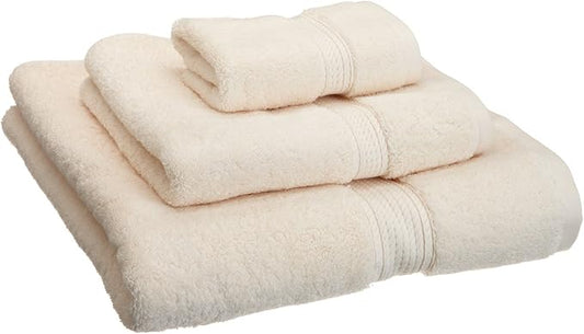 BLUENILEMILLS Buckingham Egyptian Cotton 3-Piece Towel Set, Washcloths, Hand Towels, Bath Towels, Cream