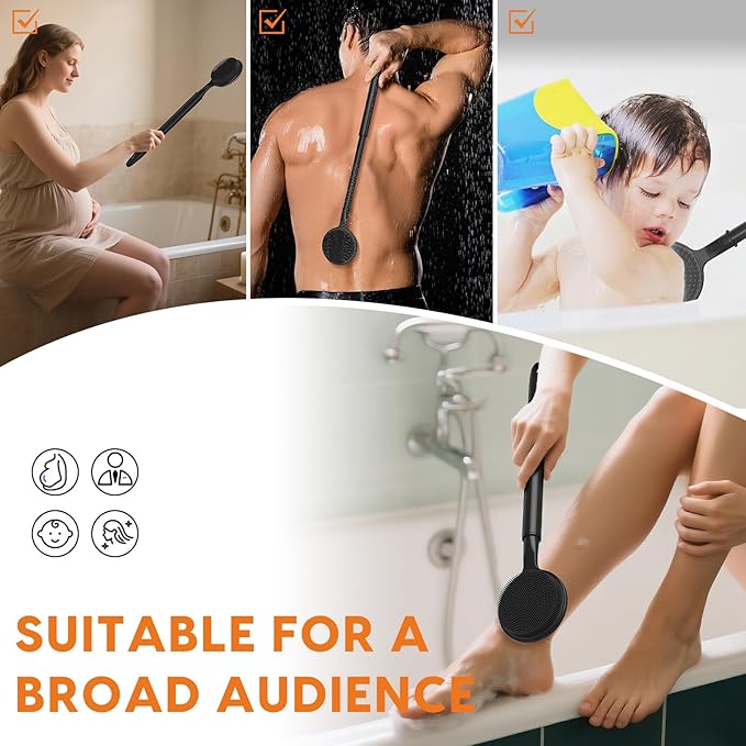 Back Scrubber for Shower, 24in Adjustable Handle Body Brush, Double Sided Shower Brush for Shower Exfoliating and Massage Can Produce Rich Foam, Long Handle Back Scrubber for Men （Circular）