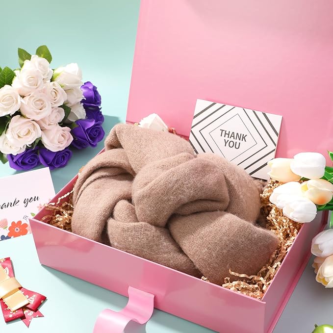 GREEN BEAN Large Gift Box with Lid for Presents 13x9.7x3.4 Inches, Pink Magnetic with Ribbon Luxury Gift Box, Bridesmaid Proposal Box (Glossy Pink)