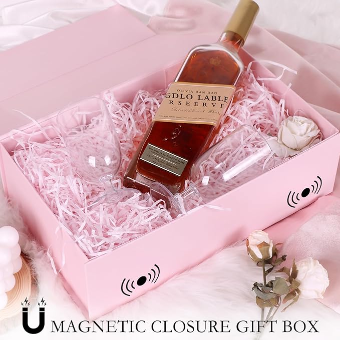 Pink Gift Box with Magnetic Lids 13.8x8.3x4.4 in, Large Present Box for Bridesmaid Proposal Wedding Mother's Day 1 Pack