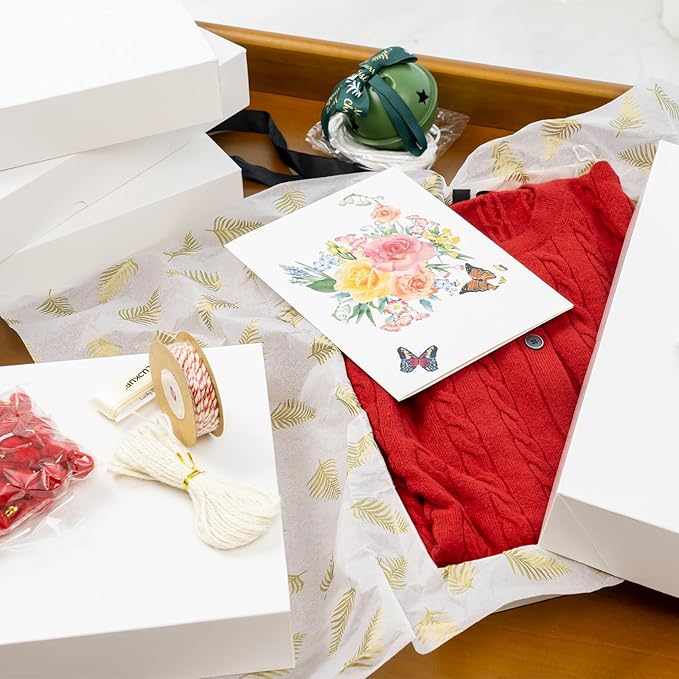 UnicoPak 12 Pack Medium White Cardboard Gift Boxes with Lids for Presents Shirt Boxes, 14.25x9.5x2 Inches